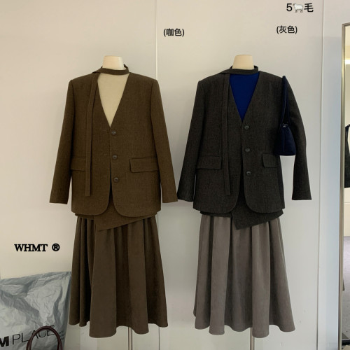 RS.WHMT-西装+假两件拼接半身裙2件套套装(配飘带)Q6901