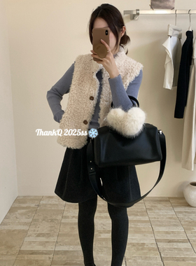 THANKQ-冬上新韩系休闲立领卷卷毛马甲25766