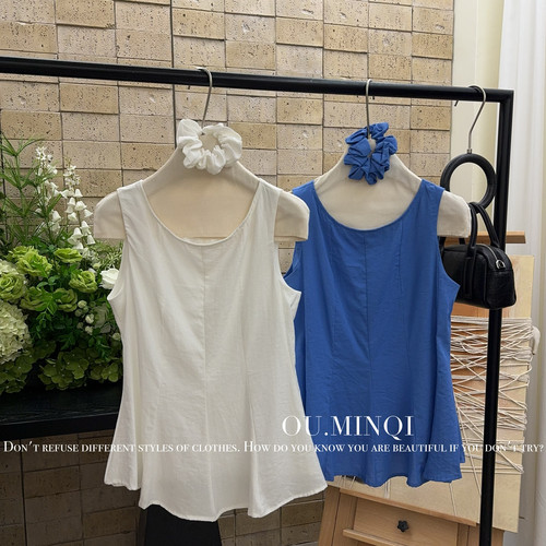 OU-夏上新百搭上衣压褶背心设计感小衫(配发圈)0874