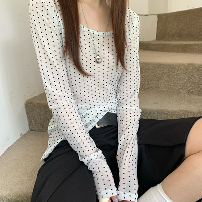 MZI STUDIO-显瘦百搭波点轻薄套头圆领打底衫(只卖打底衫)13981#