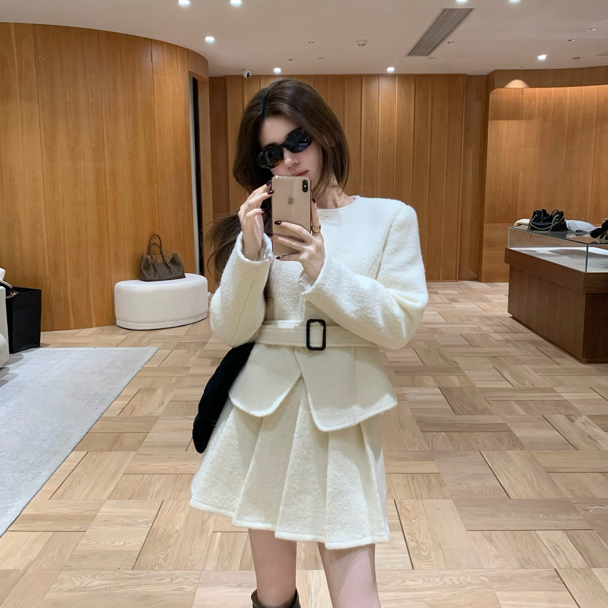 EASE-冬上新A字压褶百搭休闲半身裙(含100羊毛)E25D022-2