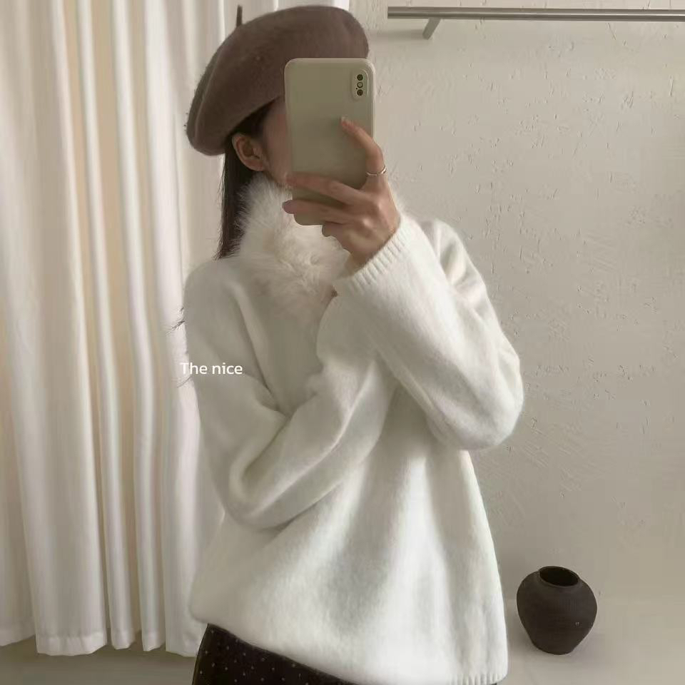 THE NICE-上新慵懒风纯色百搭保暖毛衣(配可拆卸人造毛毛领)D923