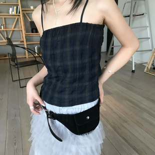 不含下装 The 配丝巾 夏上新韩标辣妹格子吊带背心 A074 Breathe