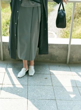 moni/lake-瘦通勤西装裙韩系气质压褶长款半身裙（含8羊毛）14511