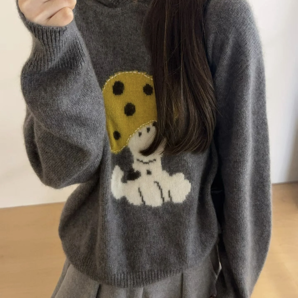 NEW START-冬上新手工蘑菇连帽套头保暖毛衣186