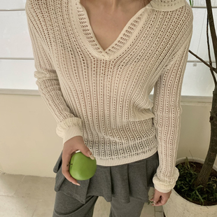 亚麻镂空翻领罩衫 26年春款 针织衫 配腰绳 2606 The 腰带 one