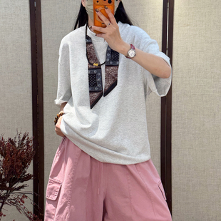 配领带 阿左 T恤 百搭特色领口宽松显瘦短袖 2030 上新日系简约时尚