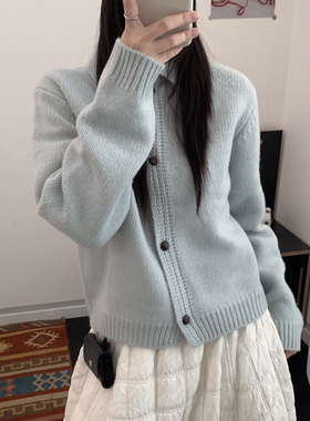 手严选-清潭洞-新温柔浅色系翻领针织开衫（含100羊毛）083-25160