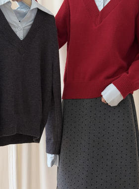 歌铭/APXIVI-26年早春设计感假两件衬衫领拼接小衫J0035D