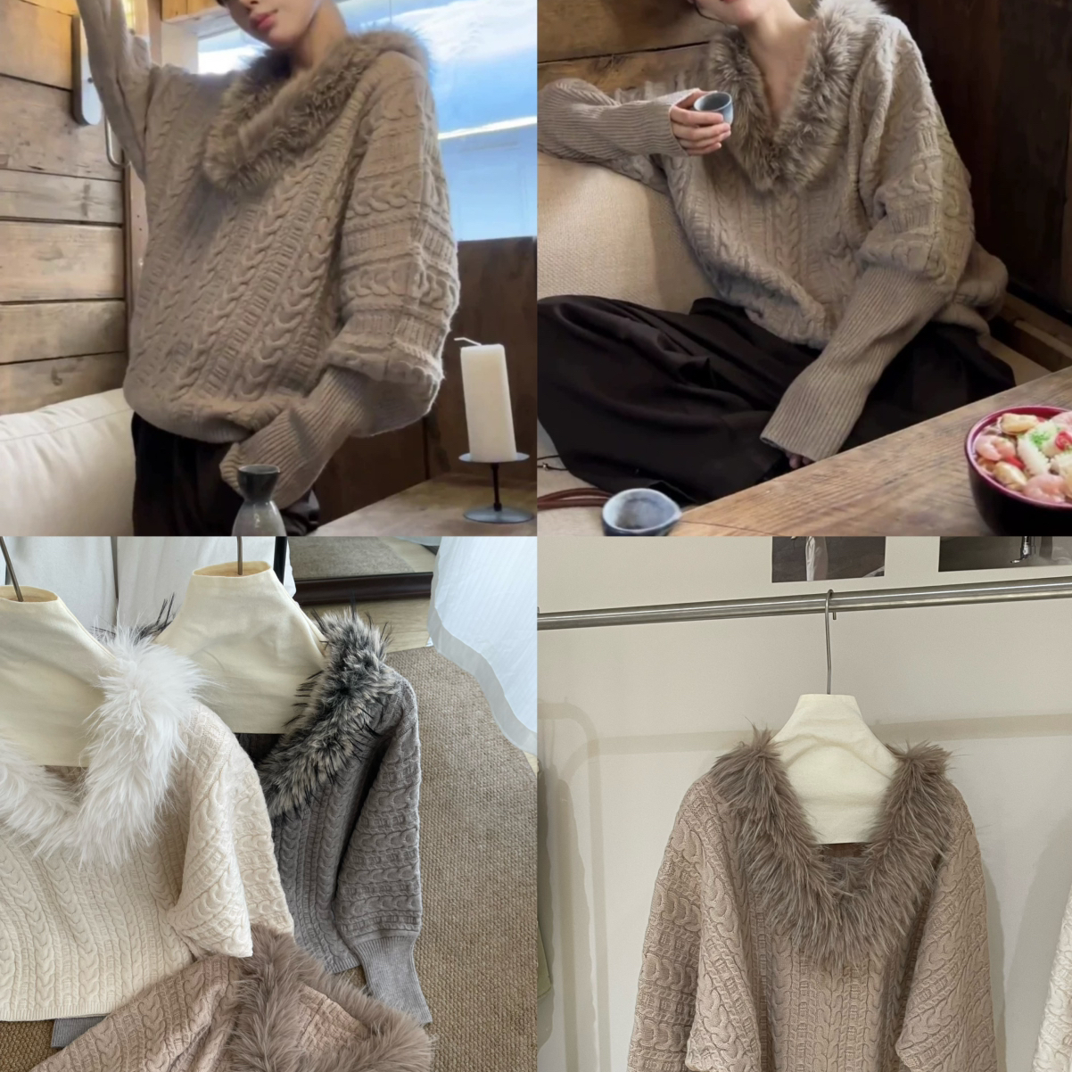 AM GARDENIA-法式复古毛领宽松针织衫提花工艺保暖毛衣83577毛领