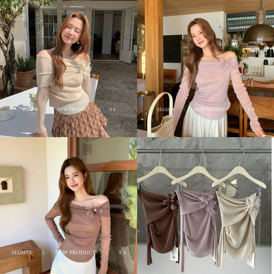 SEGUYX 涩谷-衣复古辣妹掐腰显瘦上衣银线针织打底衫女小衫G26092