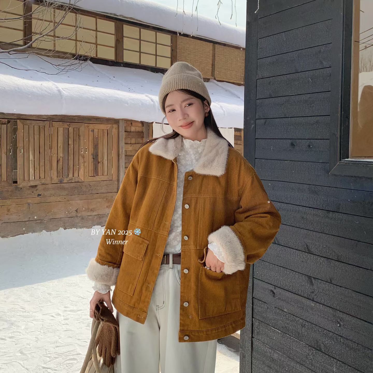 BY YAN 冰扬-冬上新中长款宽松大口袋彩色加绒短外套8799