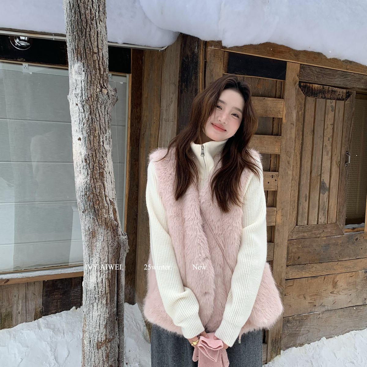 艾薇-韩系立领双拉链针织保暖毛衣83127