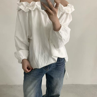 小衫 买手严选 浪漫荷叶边一字肩慵懒风长袖 26年春款 k540 清潭洞
