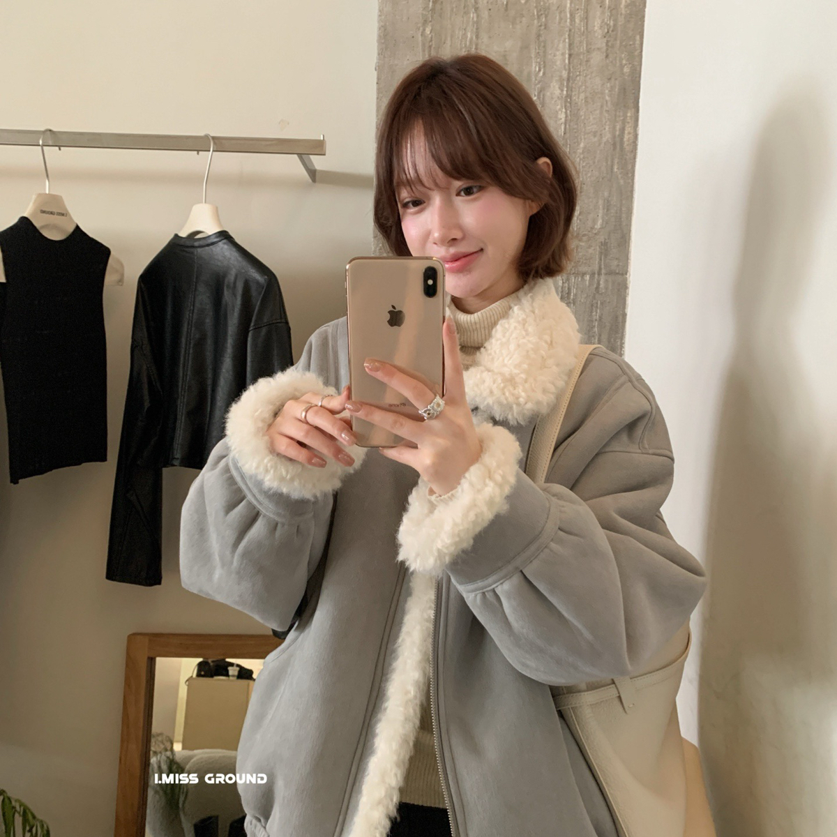 IMISS-冬上新大爆款~加厚仿羊羔毛翻领短外套H70821
