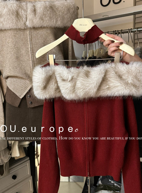OU-拆毛毛领显瘦修身针织衫拉链保暖毛衣(配围脖可拆毛毛领)91166