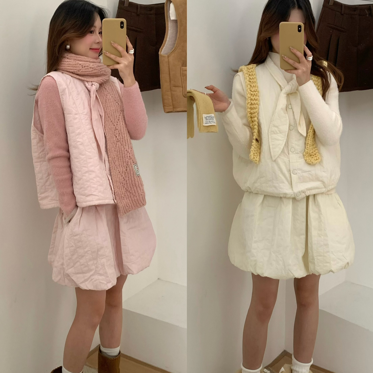 ING-好看一整套夹棉百搭显瘦单排扣马甲+花苞短款半身裙套装16673