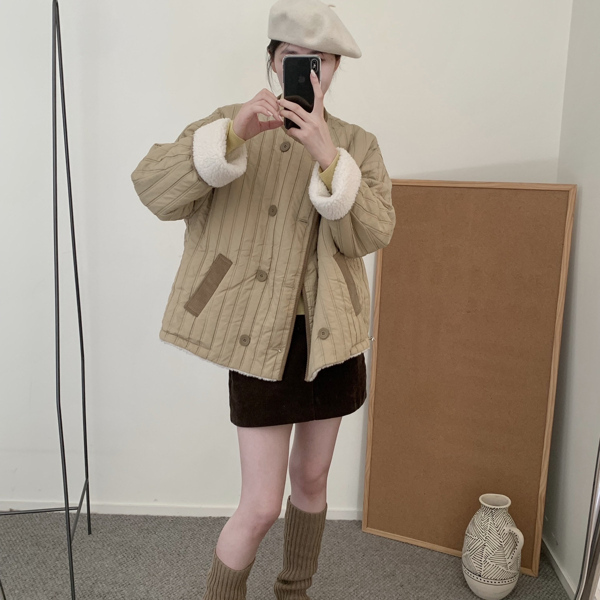 MUUTIS牧缇-毛了冬上新韩系简约双排扣棉服减龄口袋短外套tp88819