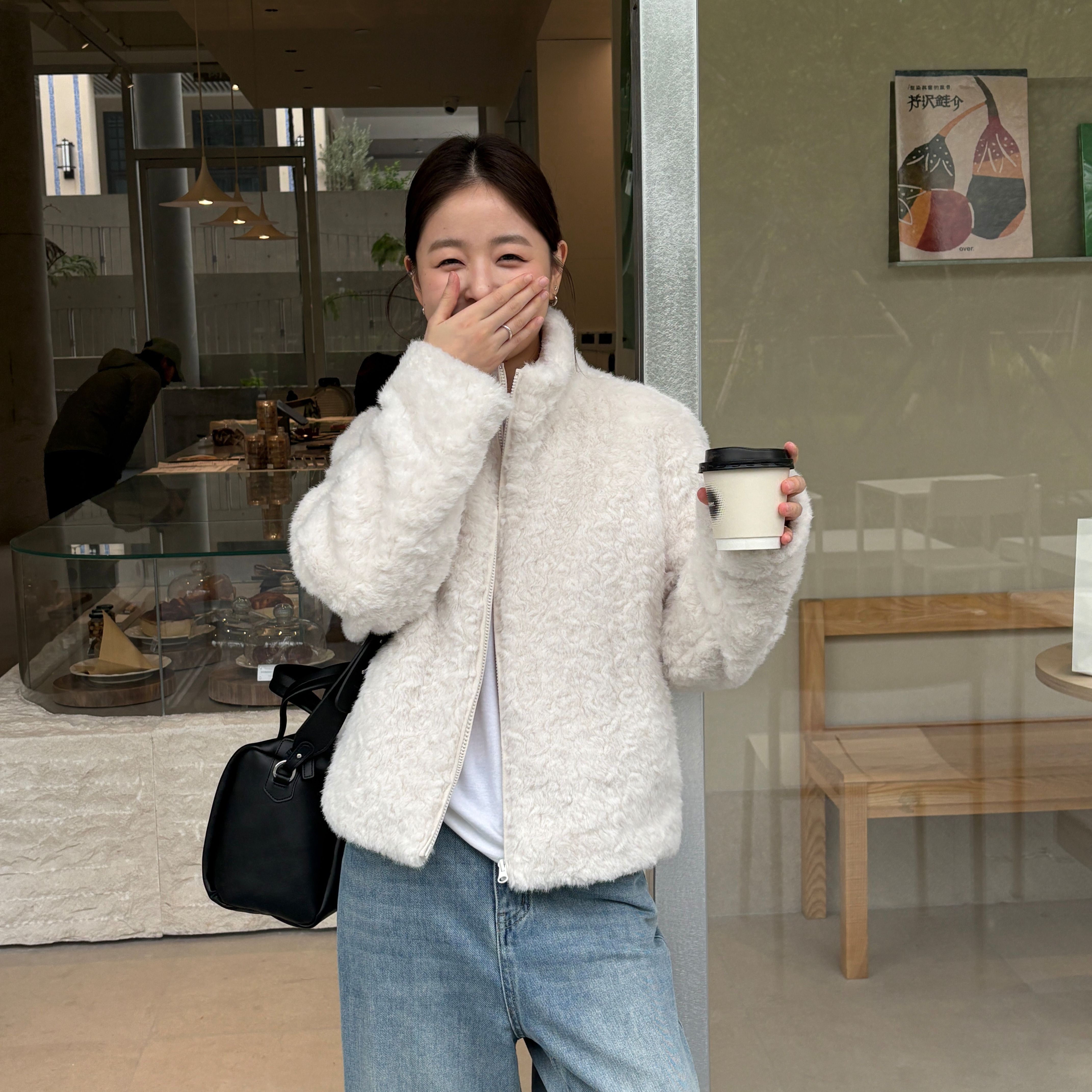 T.G-优雅气质仿羊羔毛皮草立领拉链保暖羽绒服外套26017