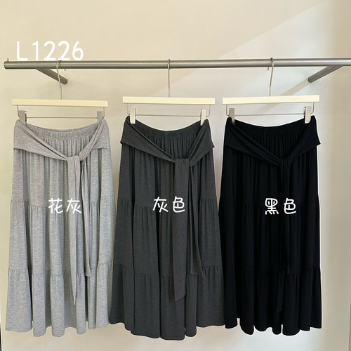 ANYMORE-韩系百搭松紧腰长款慵懒风绑带半身裙(腰绳不可拆)L1226