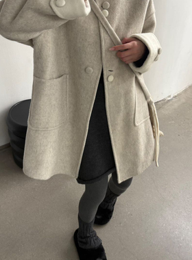 手严选-泡菜馆-利中长款宽松羊毛外套(配包包)（含100羊毛）H991