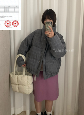 FROM ANNA/TABLE BLUE-系休闲立领呢料格纹保暖羽绒服外套T656025