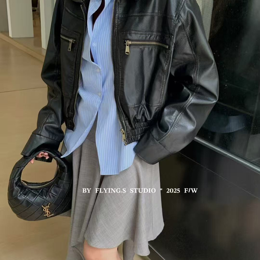 FLYINGS早秋上新时尚潮流短款百搭皮衣YY9811