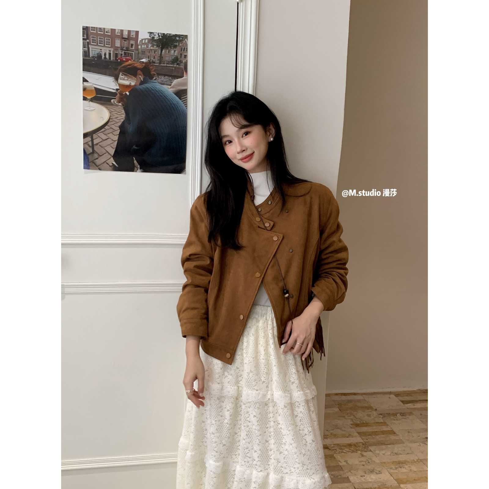 MSTUDIO漫莎-机车斜扣麂皮绒外套内里加绒加厚短外套(配包包)5908