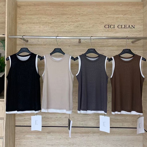 CiCi CLEAN-26夏上新极简撞色假两件圆领背心（含20麻料）6600