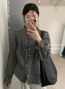 OOS    -26年春款荷叶边格子上衣衬衫L16011