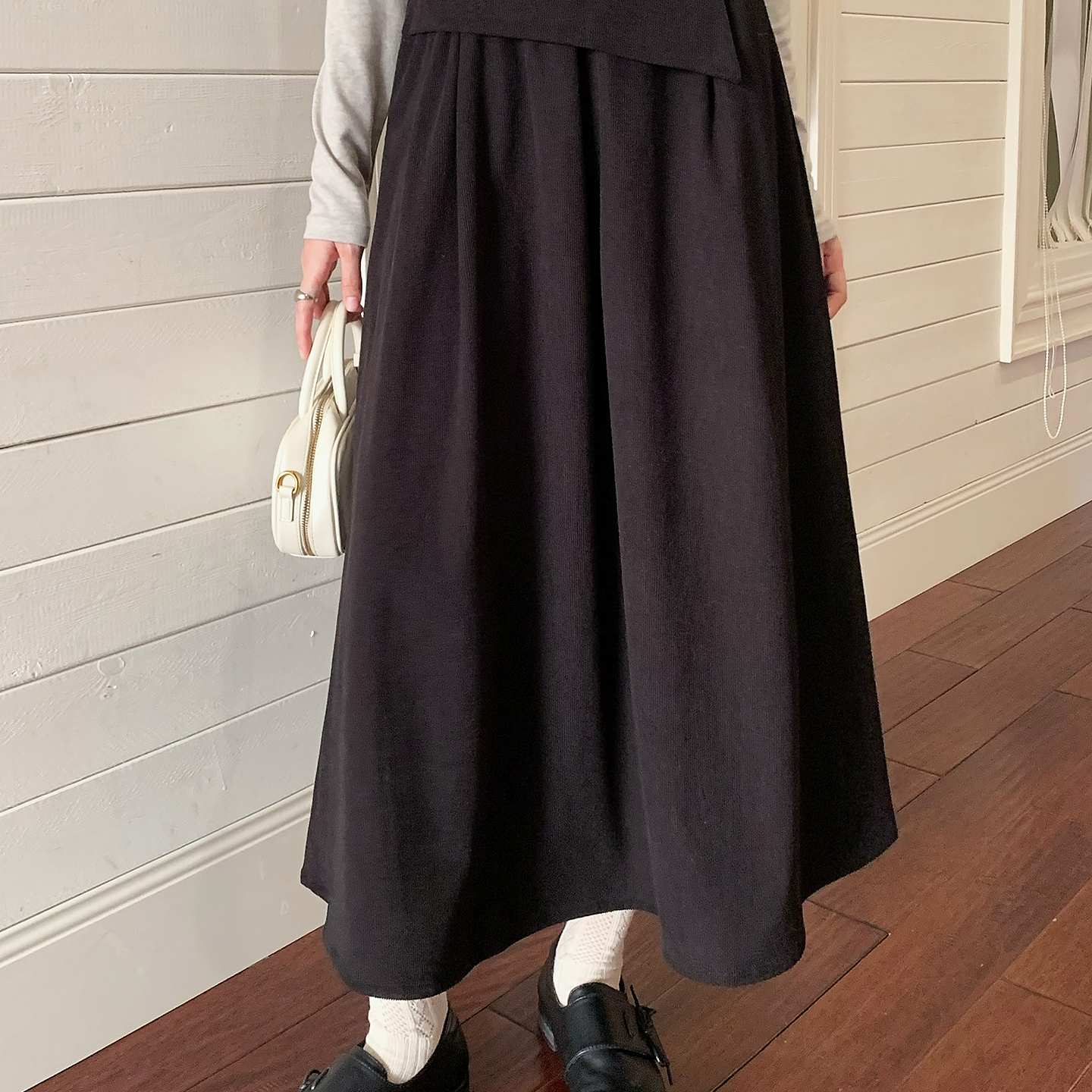 歌铭/APXIVI-上新设计感遮跨褶皱a字中长裙女韩系通勤半身裙N723C