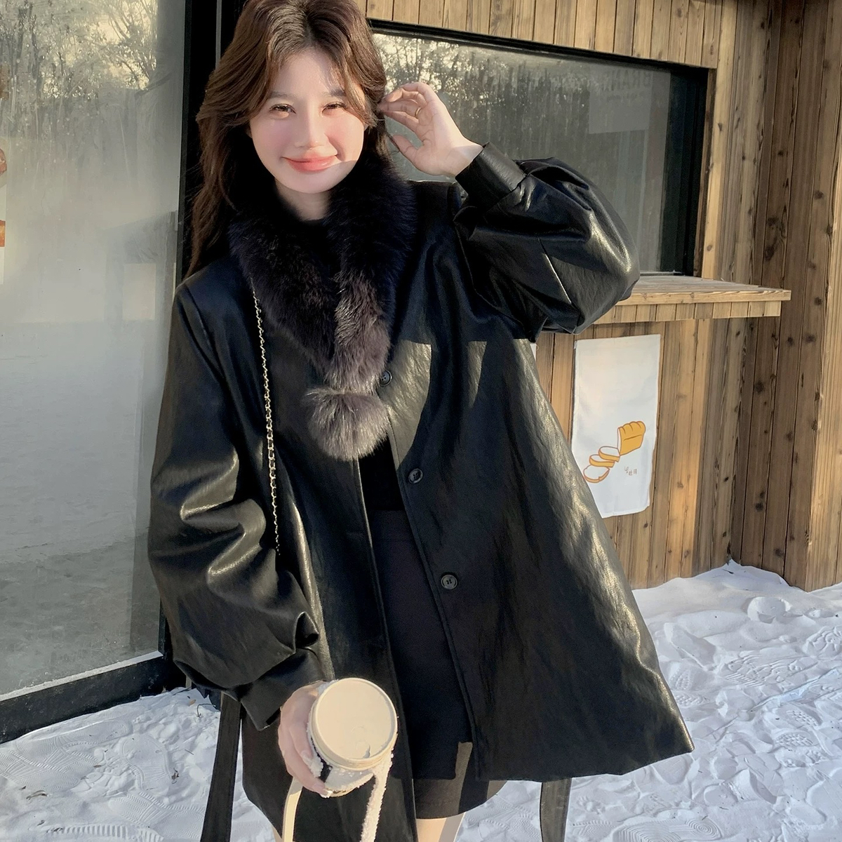 壹伴-衣高端保暖棉服外套(配毛领仿狐狸毛可拆卸,腰带)YS1-94661