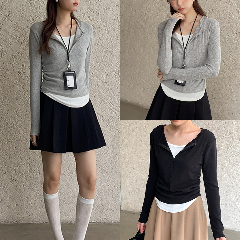 歌铭/APXIVI-闲冬上新韩系通勤撞色内搭上衣女假两件长袖T恤N201B