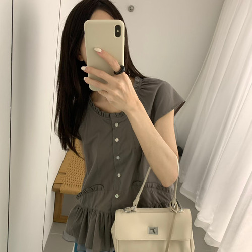 SEVEN-26夏上新韩系设计感拼接甜美短袖宽松百搭小衫22358