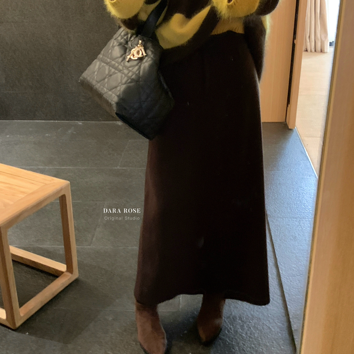 DARA ROSE-大爆款定制色针织高腰加厚百搭显瘦直筒小A半身裙S7879