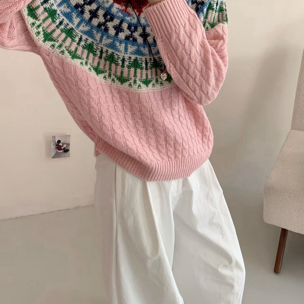 N SEASON 设季-花宽松显瘦百搭上衣保暖毛衣（含100绵羊毛）99373