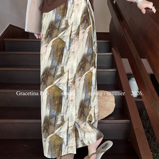 GRACETINA HOO-列定染泼墨印花慵懒松弛一片式绑带半身裙BQA6118