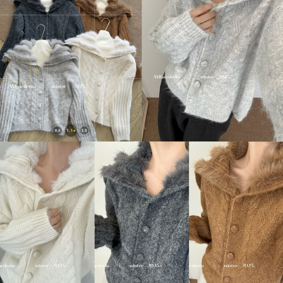 AM GARDENIA-轻奢氛围感毛领撞色排扣保暖毛衣6590毛领开衫