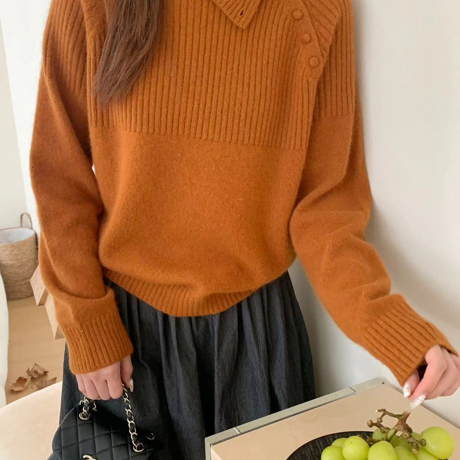 后 F H-马绒擦肩袖斜扣设计感亲肤保暖毛衣（含32.9绵羊毛）5222