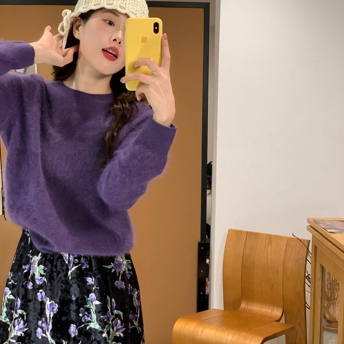 aoom-茸氛围感拉毛设计圆领超显瘦保暖毛衣(含96.5绵羊毛)K1273