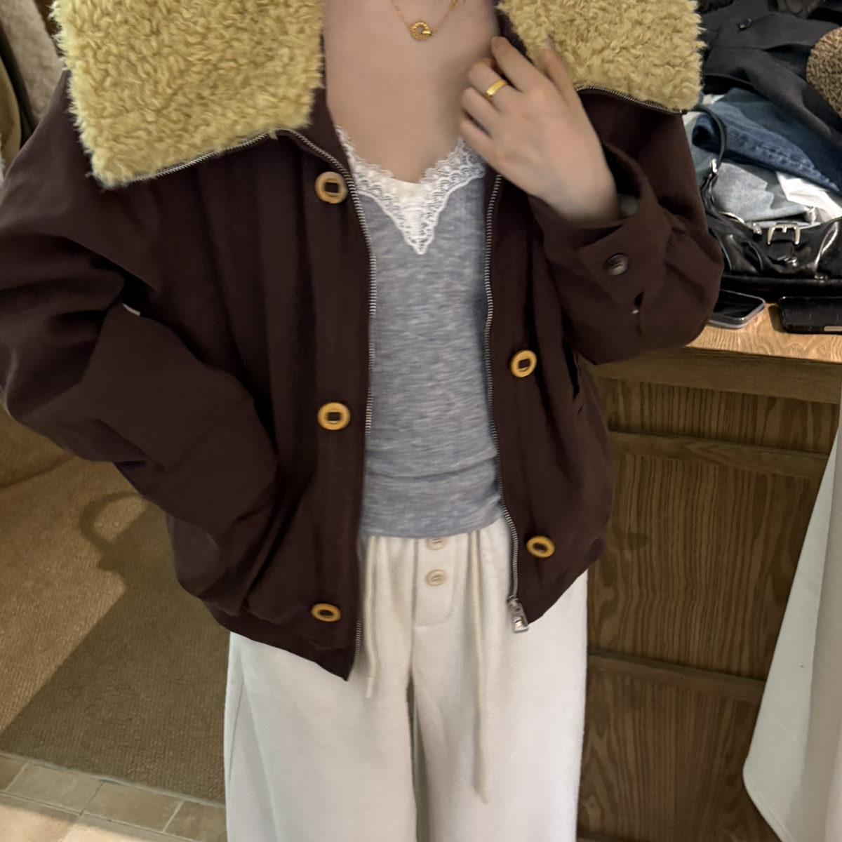 范小姐-冬上新休闲百搭毛领拉链加厚短外套YS2-111-YS