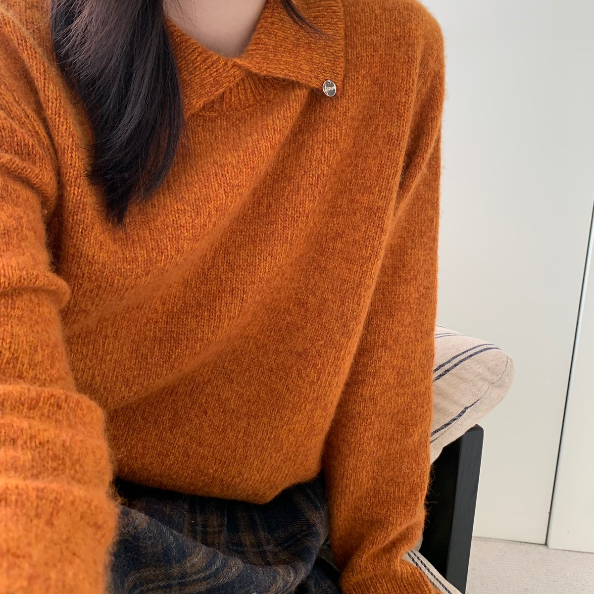 MUUTIS牧缇-韩系简约学院慵懒翻领宽松毛衣(含46.9绵羊毛)GXB599