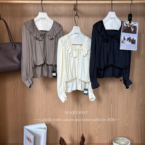 MADEINOST大摹-MADEINOST轻法式荷叶边系带慵懒长袖小衫衬衫95052