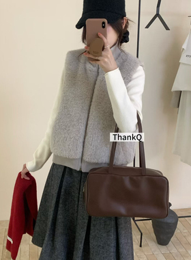 THANKQ-立领韩系毛毛夹棉马甲25780