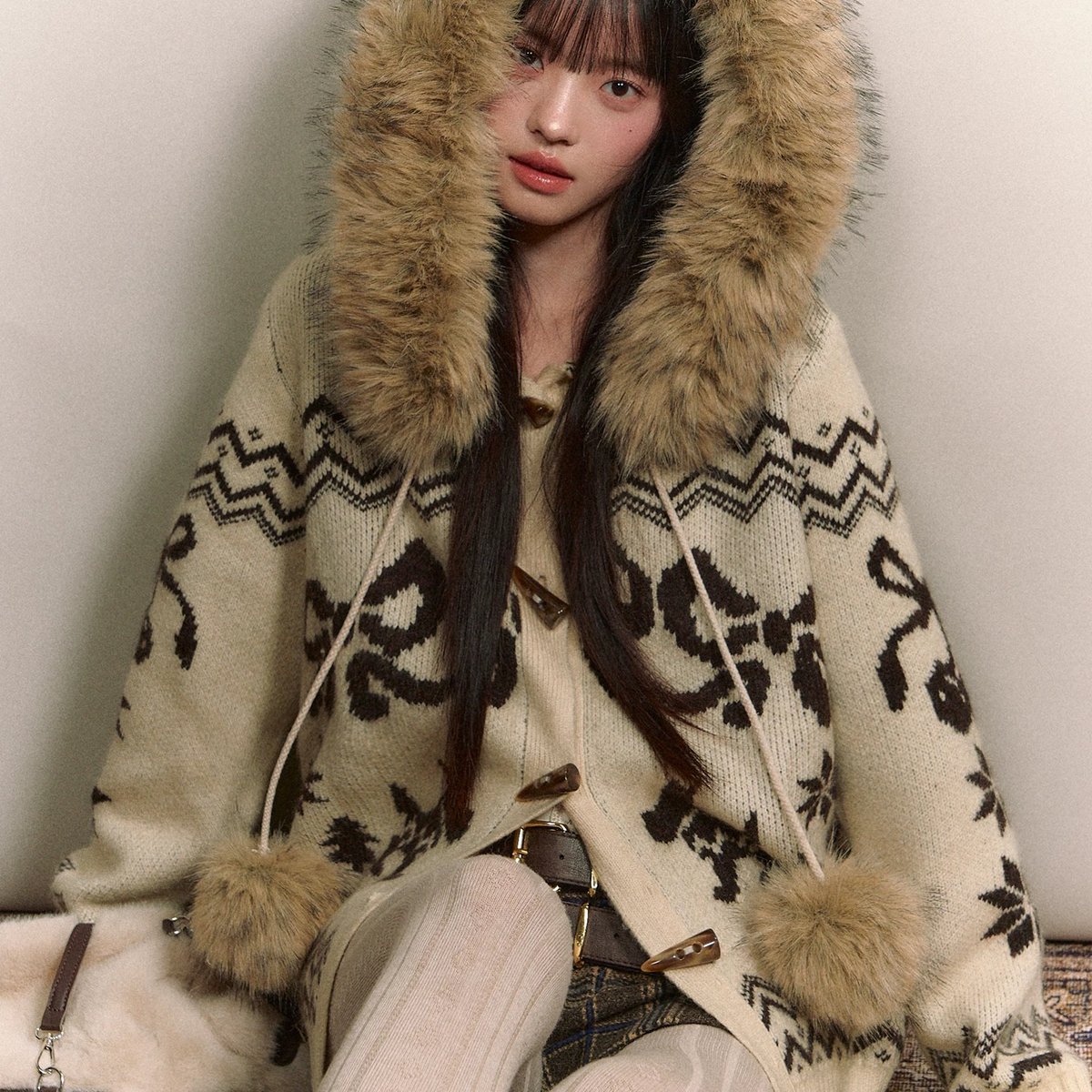 XFQ-氛围感毛毛连帽外套毛衣6885