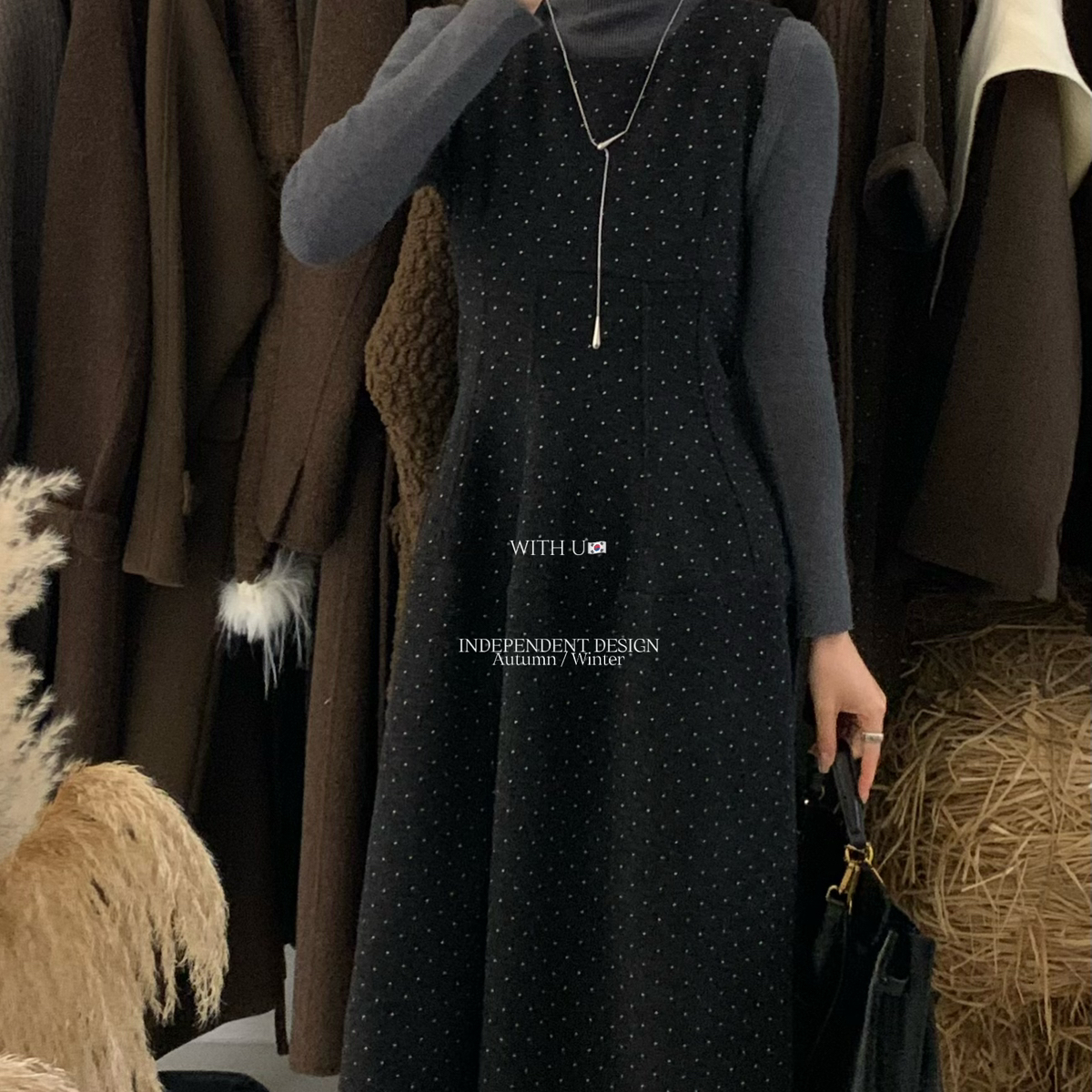 With U-神器来了毛呢裙时尚感洋气氛围波点背心连衣裙连衣裙1268