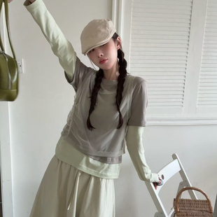 OMELET蛋卷-系休闲百搭拼色长袖T恤+纱纱背心套装(两件套)HT26036