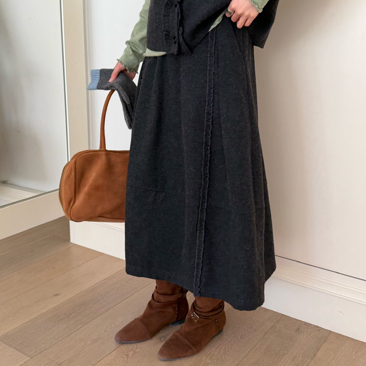 WANDER-冬上新压褶花边半身裙（含50羊毛）5228-1