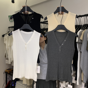 夏上新显瘦排扣皱纹理工艺无袖 edit 背心7788 Yvon 一丸