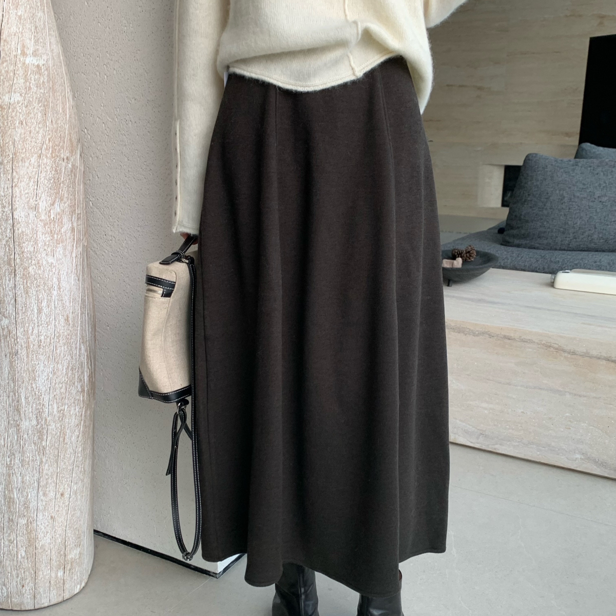 ē77-款山羊绒加绒加厚温柔花苞裙宽松显瘦时尚垂感百搭半身裙582